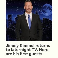 Jimmy Kimmel appearing on a late-night television set.