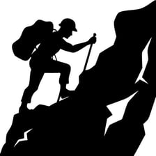 A climber making an ascent on a steep mountain trail