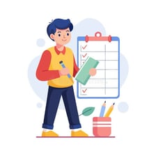 A person reviewing tasks or information to follow up on.