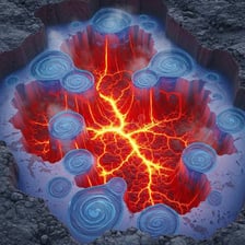 A geological cutaway showing magma beneath Earth's surface