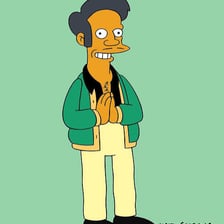 Apu standing inside the Kwik-E-Mart on The Simpsons.