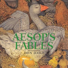 An illustrated book depicting stories from Aesop’s fables.