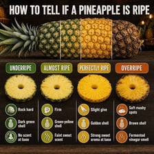 A ripe pineapple with its spiky green crown