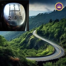 A vehicle climbing a steep road with its transmission set to low gear.