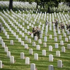 Rows of white gravestones at Arlington National Cemetery