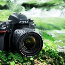 A Nikon interchangeable-lens camera.