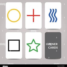 Zener cards displaying circle, star, plus, square and wavy-line symbols