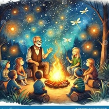 A person telling a story beside a campfire