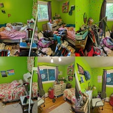 A room shown before and after being made neat