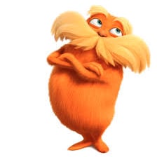 An illustration of the orange-mustached Lorax character.