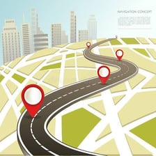 A route shown passing through a city on a map
