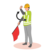 A person raising a hand to signal someone to stop or slow down