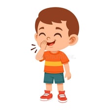 A cartoon character covering their mouth while giggling.