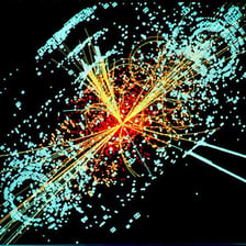 An educational illustration of an atom being struck in a particle accelerator