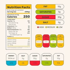 A food package displaying calorie information