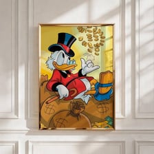 Scrooge McDuck depicted with his money bin.