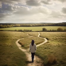 A person standing at a crossroads representing a life path.