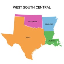 A map showing Texas next to Arkansas