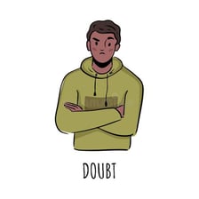 A person appearing hesitant or doubtful