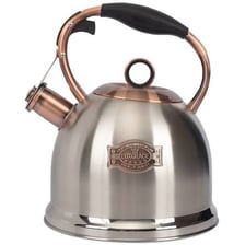A stovetop kettle releasing steam as it whistles.