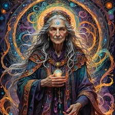 A folklore-style illustration of elderly crones.