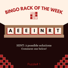 Scrabble tiles arranged to illustrate a seven-tile bingo play.