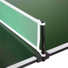 A net stretched across the center of a table-tennis table.