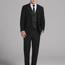A black tuxedo with a white shirt and bow tie