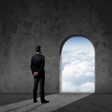 An optimistic person looking ahead toward a bright scene.