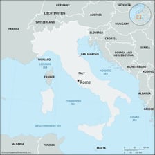 A map of Italy showing Rome as its capital.