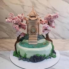 A visual comparison of a tiered pagoda and a multi-layered cake