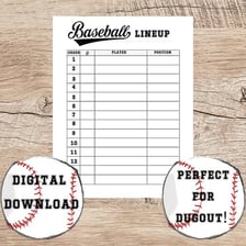 A baseball lineup card showing nine batting positions