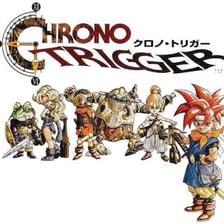 A Super Nintendo Entertainment System console with a Chrono Trigger game cartridge