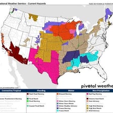 A weather map displaying a severe weather warning.