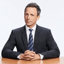 Seth Meyers hosting his late-night television show