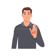 A person making a polite refusal gesture