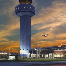 An airport air traffic control tower associated with aviation regulation