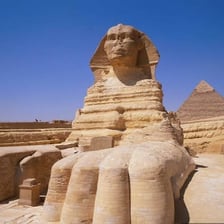 The Great Sphinx of Giza, a monumental statue with a human head and lion’s body.