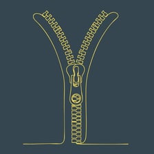 A zipper with its interlocking teeth separating as it is opened.