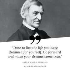 A portrait of Ralph Waldo Emerson alongside a quotation.