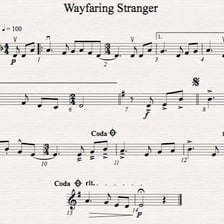 A musical score showing a coda marking