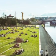 The Loire River waterfront in Nantes, France.