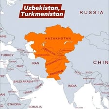 A map of Asia showing Uzbekistan and Xinjiang