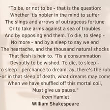 A stage performance of Hamlet delivering the famous soliloquy.