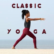 A tranquil yoga class with a setting commonly associated with New Age music.