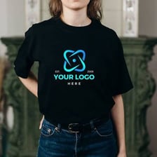 A T-shirt displaying a commercial logo on its front