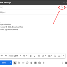An email composition window showing a CC recipient field