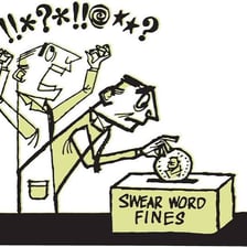 A person speaking beside a censored-symbol graphic.
