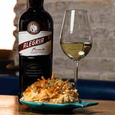 A bottle and glass of manzanilla sherry
