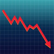A stock-market display showing a downward price chart.
